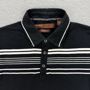 Perry Ellis Polo Shirt Mens Small S Black White Stripe Pima Cotton Collar Golf